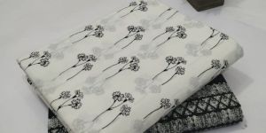 Printed Grey and White Cotton Dress Material