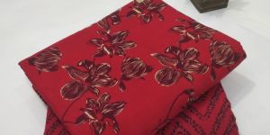 Red Flower Cotton Kantha Dress Material