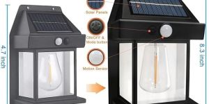 Outdoor Solar Wall Light, Waterproof Motion Sensor Lamp,tungesten Bulb Wall Lantern with 3 Modes
