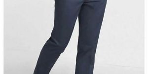 Mens Navy Blue Solid Cotton Trousers