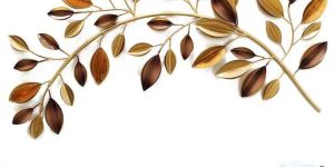 Twin Leaves Branch with Gold Brown And Gold Leaves Branch Metal Wall Art