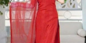 Ladies Red Rayon Embroidered Salwar Suit with Dupatta