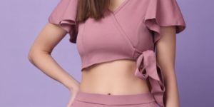 LADIES TWILL PINK CROP TOP