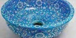 15 Inch X 7 Inch Blue Pottery Wash Basin