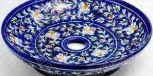 14 Inch X 4 Inch Blue Pottery Wash Basin