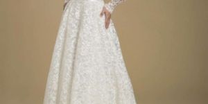 Appliques Lace Deep V Neck Long Sleeves Wedding Gown