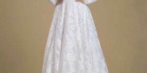 White Applique Lace a Line Wedding Gown
