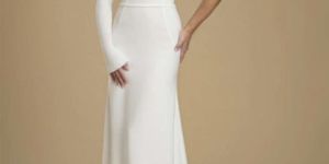 White Solid Satin Long Straight Wedding Gown