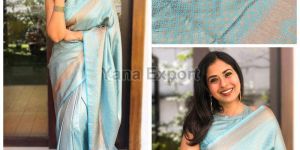 111 Sky Blue Lichi Silk Sarees