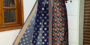 Ladies Blue Handloom Pure Banarasi Suit