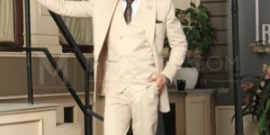 Mens Cream Three Piece Suit