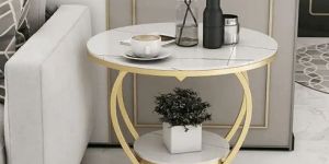 Side Tables for Living Room with Marble Top Gold Color