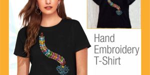 Feather Hand Embroidered Cotton T-Shirt