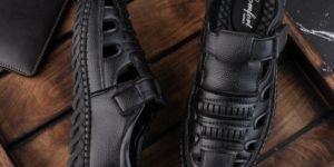 CS-014 Mens Black Leather Sandals