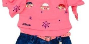 Casual Wear Kids Denim Skirt Top Set