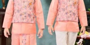 Peach Silk Kids Boys Ethnic Wear