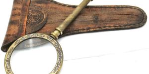 Antique Brass Magnifying Glass with Leather Cover