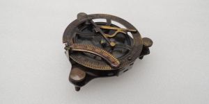 Brass Antique Sundial Compass with Leather Box