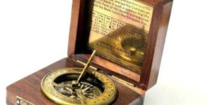 Brass Sundial Compass in a Wooden Box