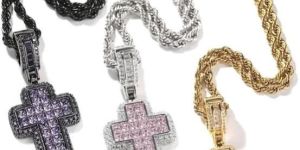 Hip Hop Iced out Cross Mens Diamond Cross Pendant with Cubic Zirconia in Black and Golor