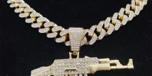 MEN WOMEN HIP HOP AK47 GUN PENDANT NECKLACE WITH 13MM CUBAN CHAIN HIPHOP ICED OUT BLING BLING NECKLA
