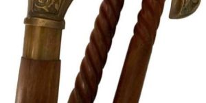 Vintage Brass Handle Brown Cane Walking Stick