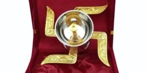 Round Pooja Swastik Brass Diya