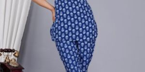 Ladies Blue Cotton Night Suit