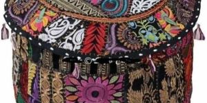 Embroidered Round Ottoman