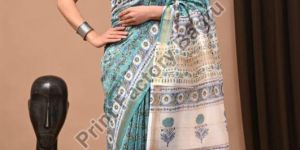 Bagru Hand Block Printed Maheshwari Silk Saree