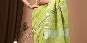 Linen Cotton Saree Bagru Hand Block Printed