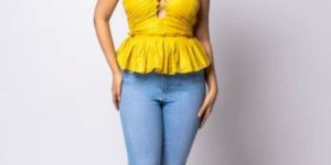 Yellow Cotton Silk Peplum Top