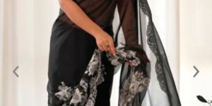 Black Designer Embroidered Organza Saree