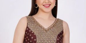 Brown Raw Silk Embroidered Blouse