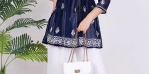Navy Blue Georgette Chikankari Short Kurti