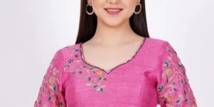 Pink Raw Silk Embroidered Blouse