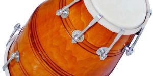 Wooden Handmade Wood Dholak Yellow Brown Line Nuts N Bolt