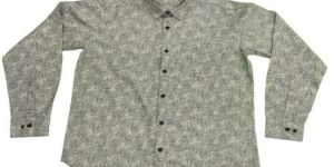 Mens Light Grey Printed Satin Full Sleeve Shirt