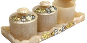 Rectangle Resin Tray Set with 3 Jar