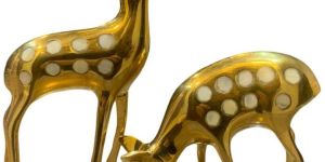 Mother of Pearl & Brass Deer Statue Set of 2