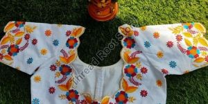 White Cut Border Hand Embroidered Blouse