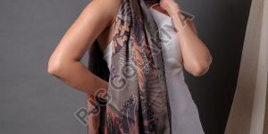 Brown Leaf Design Viscose Scarf