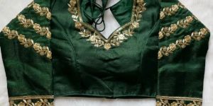 Ladies Green Embroidery Silk Blouse
