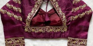 Ladies Wine Embroidered Silk Blouse