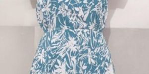 Ladies Blue Midi Knee Length Frock Dress