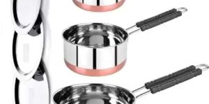 Flat Bottom Copper Base Saucepan with Lid
