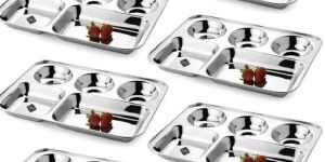 Stainless Steel Round Vati 5 in 1 Compartment Plate