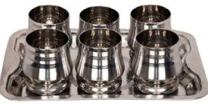 Stainless Steel Serving Tray & Glasses Set of 7 Pcs