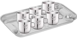 Stainless Steel Tea Cup & Tray Set