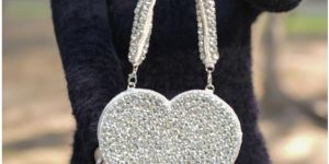 Ladies Fancy Heart Crystal Hand Bag
